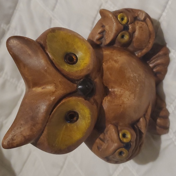 Owl Ceramic Figurine Brown and Yellow Cute with Two Babies - Picture 4 of 4